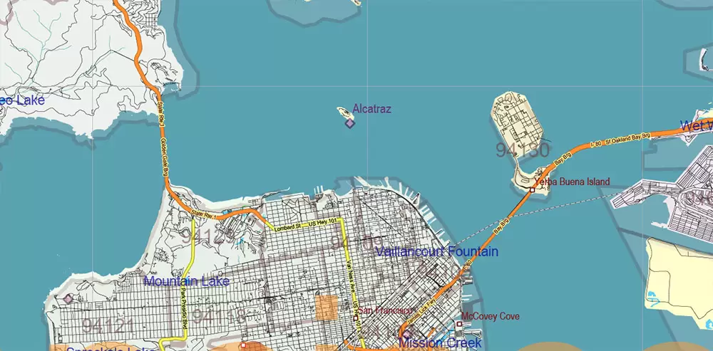 California State US PDF Vector Map: Exact Roads Plan High Detailed Street Map + Counties + Zipcodes editable Adobe PDF in layers