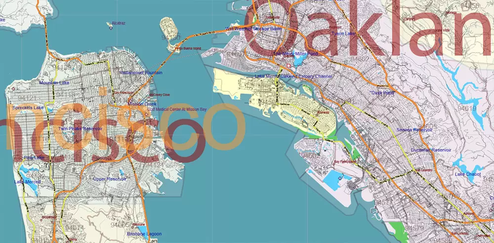 California State US PDF Vector Map: Exact Roads Plan High Detailed Street Map + Counties + Zipcodes editable Adobe PDF in layers