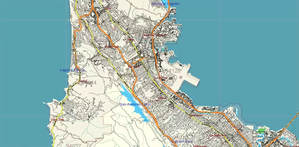 California State US PDF Vector Map: Exact Roads Plan High Detailed Street Map + Counties + Zipcodes editable Adobe PDF in layers