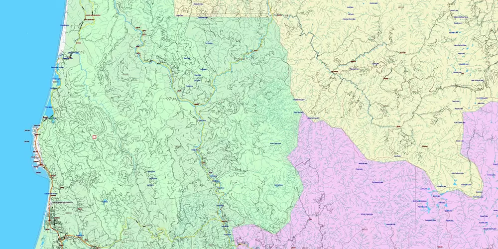 California State US PDF Vector Map: Exact Roads Plan High Detailed Street Map + Counties + Zipcodes editable Adobe PDF in layers