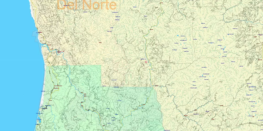 California State US PDF Vector Map: Exact Roads Plan High Detailed Street Map + Counties + Zipcodes editable Adobe PDF in layers