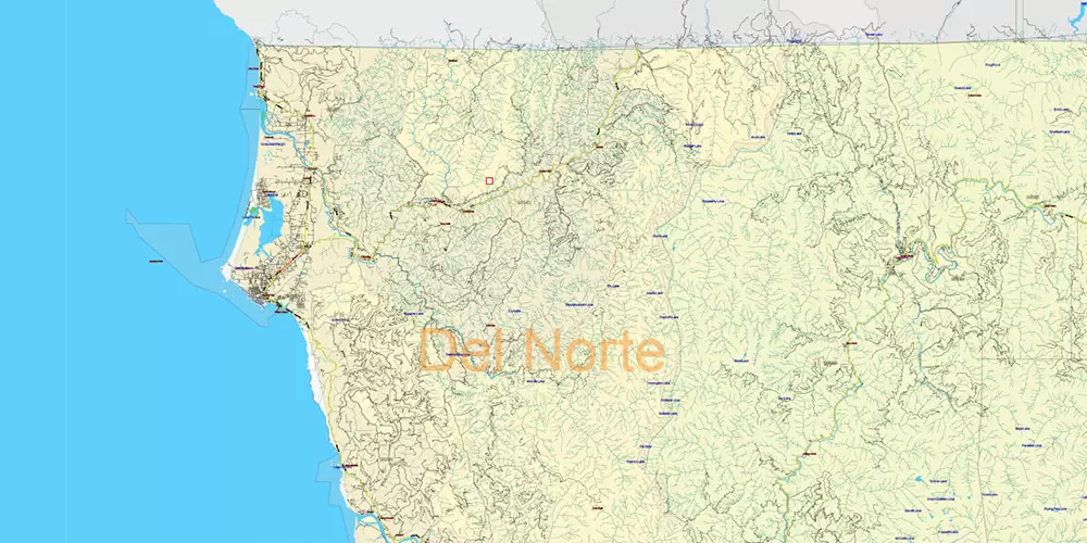 California State US PDF Vector Map: Exact Roads Plan High Detailed Street Map + Counties + Zipcodes editable Adobe PDF in layers