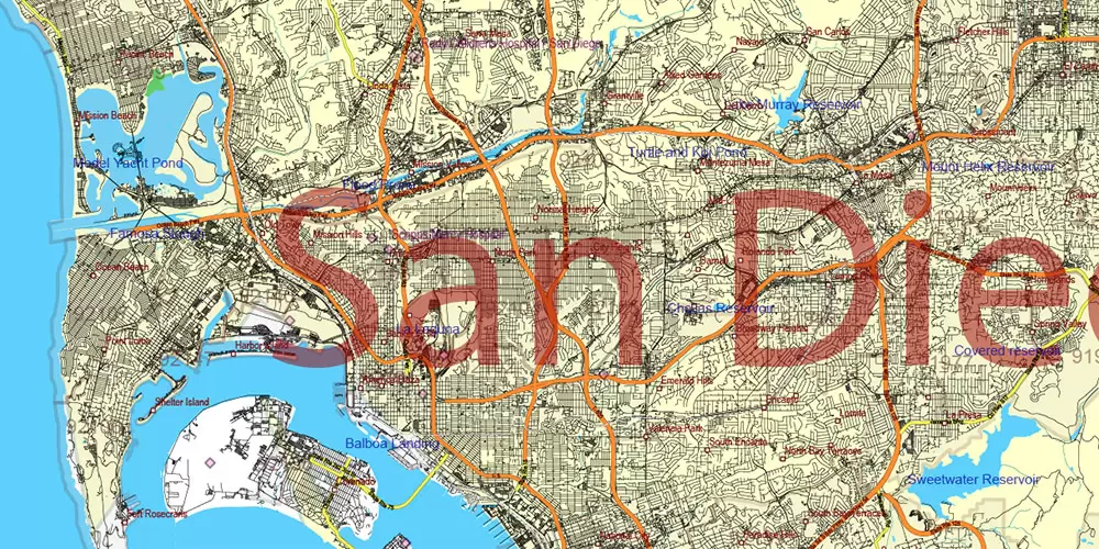 California State US PDF Vector Map: Exact Roads Plan High Detailed Street Map + Counties + Zipcodes editable Adobe PDF in layers