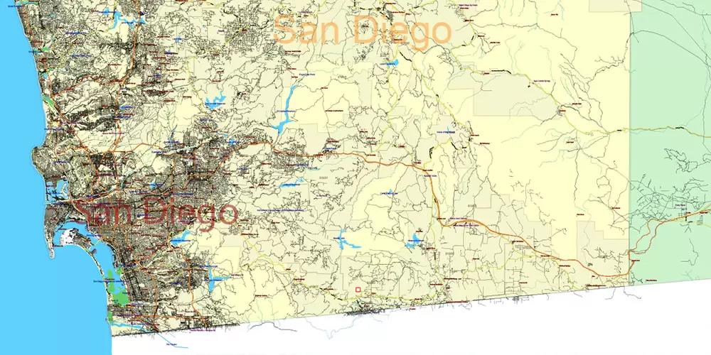 California State US PDF Vector Map: Exact Roads Plan High Detailed Street Map + Counties + Zipcodes editable Adobe PDF in layers