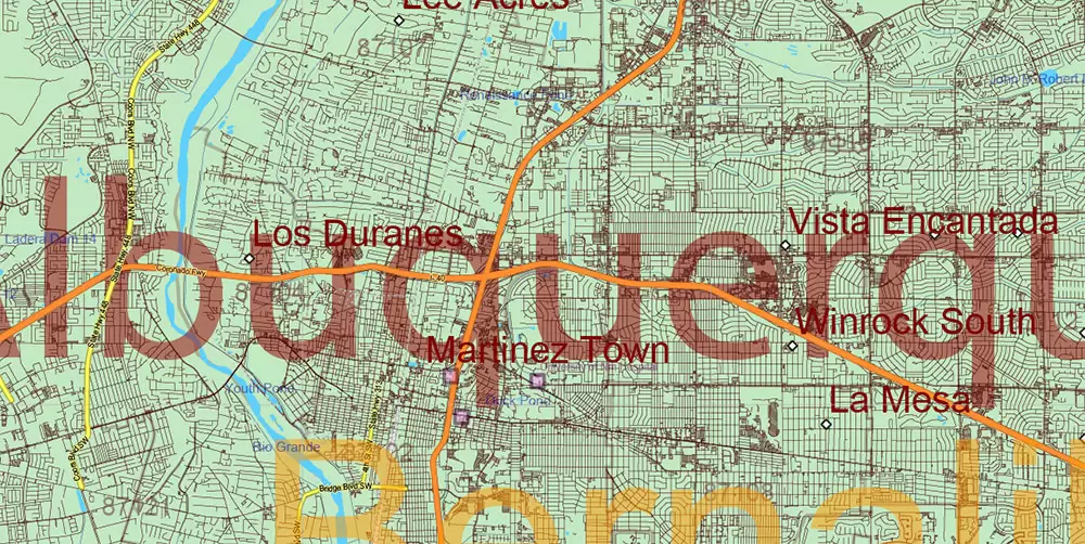 New Mexico State US Map Vector Exact Roads Plan High Detailed Street Map + Counties + Zipcodes editable Adobe Illustrator in layers