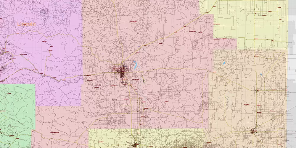 New Mexico State US Map Vector Exact Roads Plan High Detailed Street Map + Counties + Zipcodes editable Adobe Illustrator in layers