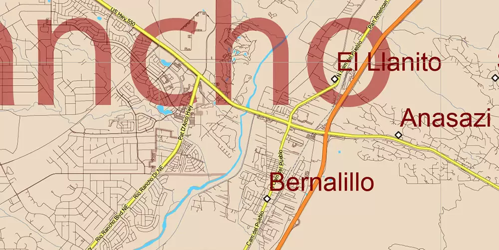 New Mexico State US Map Vector Exact Roads Plan High Detailed Street Map + Counties + Zipcodes editable Adobe Illustrator in layers