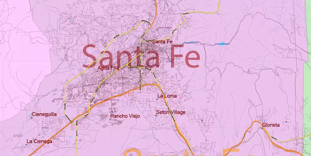 New Mexico State US Map Vector Exact Roads Plan High Detailed Street Map + Counties + Zipcodes editable Adobe Illustrator in layers