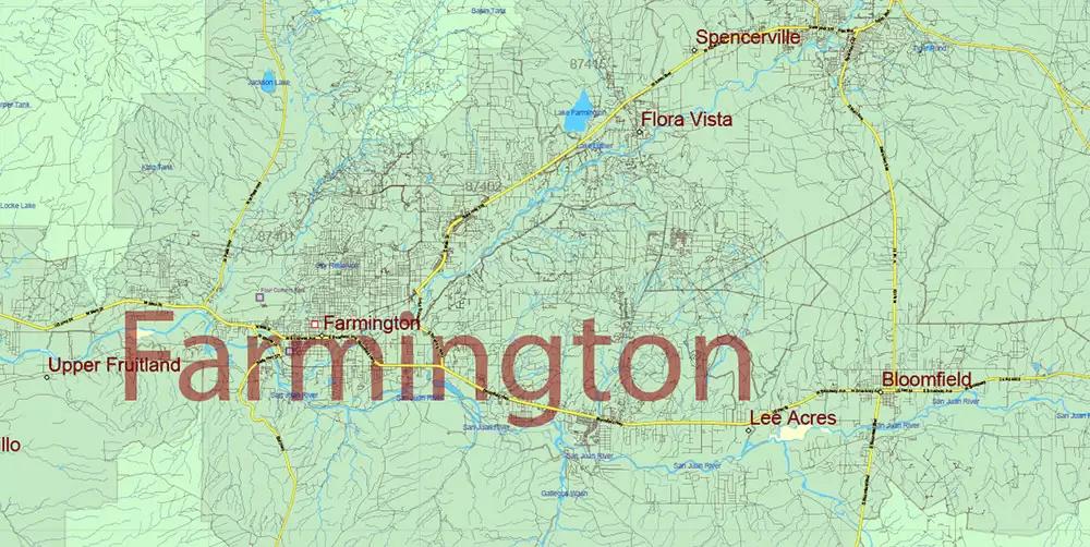 New Mexico State US Map Vector Exact Roads Plan High Detailed Street Map + Counties + Zipcodes editable Adobe Illustrator in layers