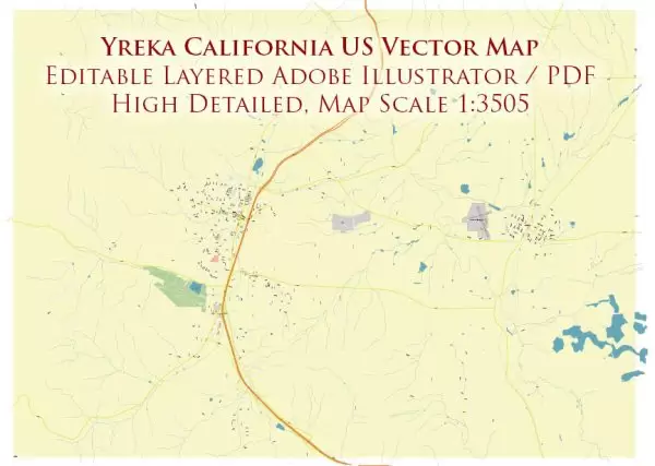 Yreka California US Map Vector City Plan High Detailed Street Map editable Adobe Illustrator in layers