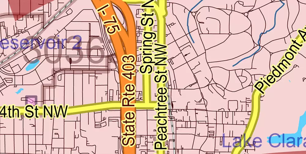 Georgia State US PDF Vector Map Exact Roads Plan High Detailed Street Map + Counties + Zipcodes editable Adobe PDF in layers