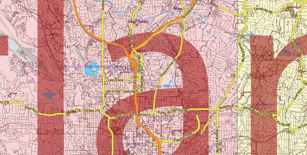 Georgia State US PDF Vector Map Exact Roads Plan High Detailed Street Map + Counties + Zipcodes editable Adobe PDF in layers