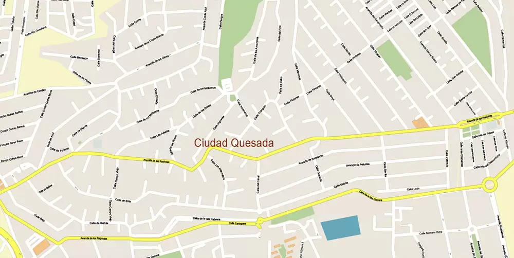 Quesada Torrevieja Spain Map Vector Exact City Plan High Detailed Street Map editable Adobe Illustrator in layers