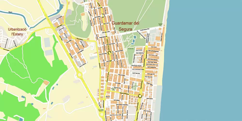 Quesada Torrevieja Spain Map Vector Exact City Plan High Detailed Street Map editable Adobe Illustrator in layers