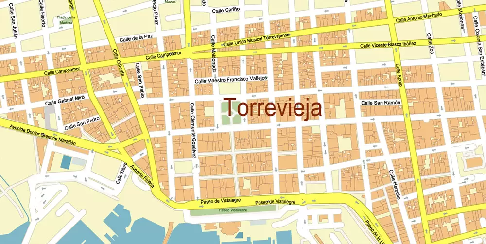 Quesada Torrevieja Spain Map Vector Exact City Plan High Detailed Street Map editable Adobe Illustrator in layers
