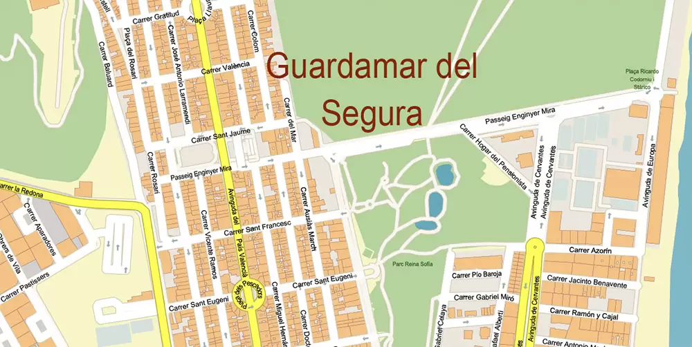 Quesada Torrevieja Spain Map Vector Exact City Plan High Detailed Street Map editable Adobe Illustrator in layers