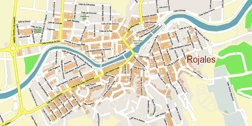 Quesada Torrevieja Spain Map Vector Exact City Plan High Detailed Street Map editable Adobe Illustrator in layers