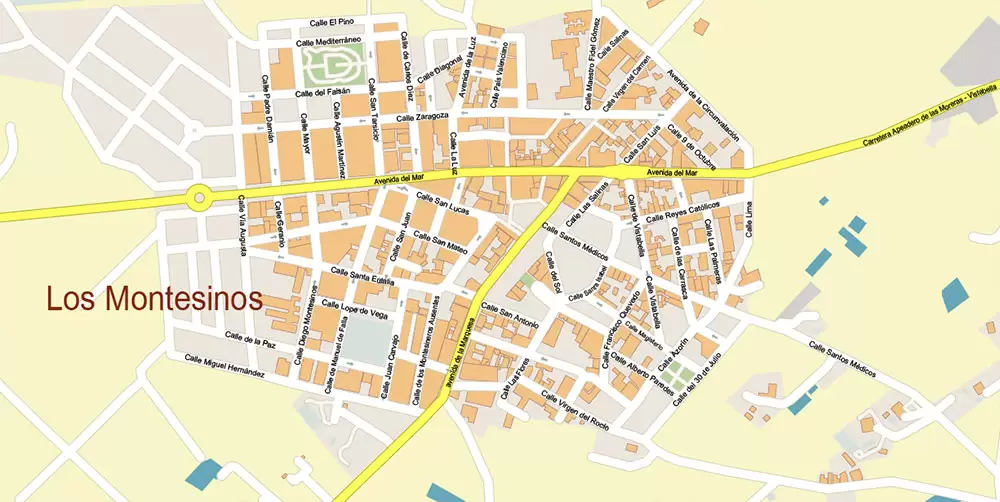 Quesada Torrevieja Spain Map Vector Exact City Plan High Detailed Street Map editable Adobe Illustrator in layers