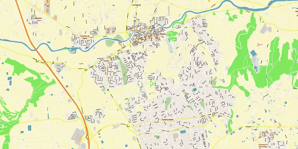 Quesada Torrevieja Spain Map Vector Exact City Plan High Detailed Street Map editable Adobe Illustrator in layers