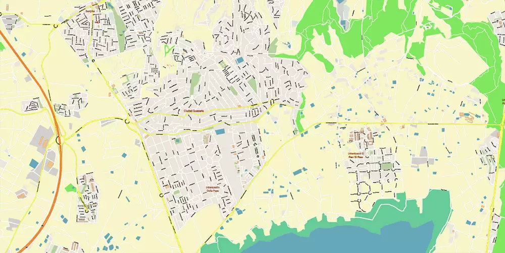 Quesada Torrevieja Spain Map Vector Exact City Plan High Detailed Street Map editable Adobe Illustrator in layers