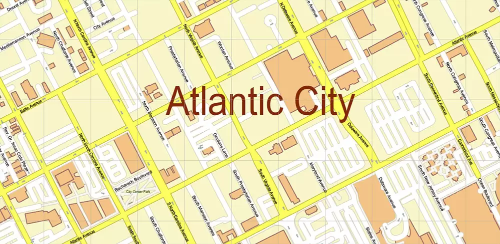 Atlantic City Area New Jersey US Map Vector City Plan High Detailed Street Map editable Adobe Illustrator in layers
