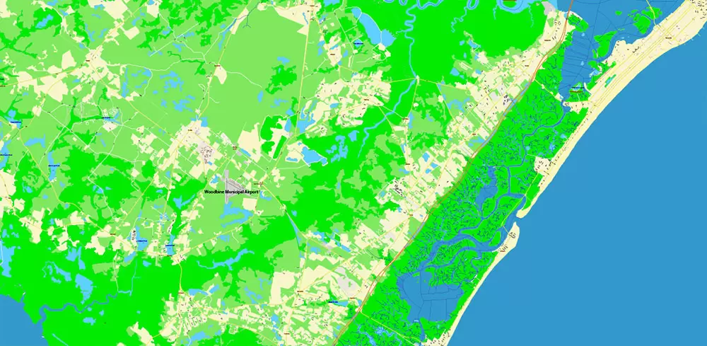 Atlantic City Area New Jersey US Map Vector City Plan High Detailed Street Map editable Adobe Illustrator in layers