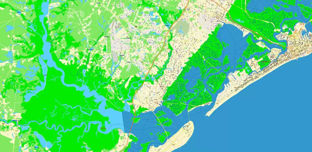 Atlantic City Area New Jersey US Map Vector City Plan High Detailed Street Map editable Adobe Illustrator in layers