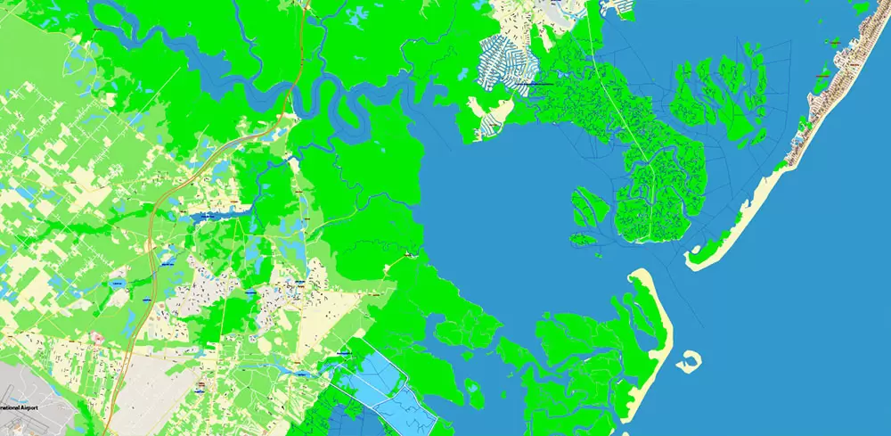 Atlantic City Area New Jersey US Map Vector City Plan High Detailed Street Map editable Adobe Illustrator in layers
