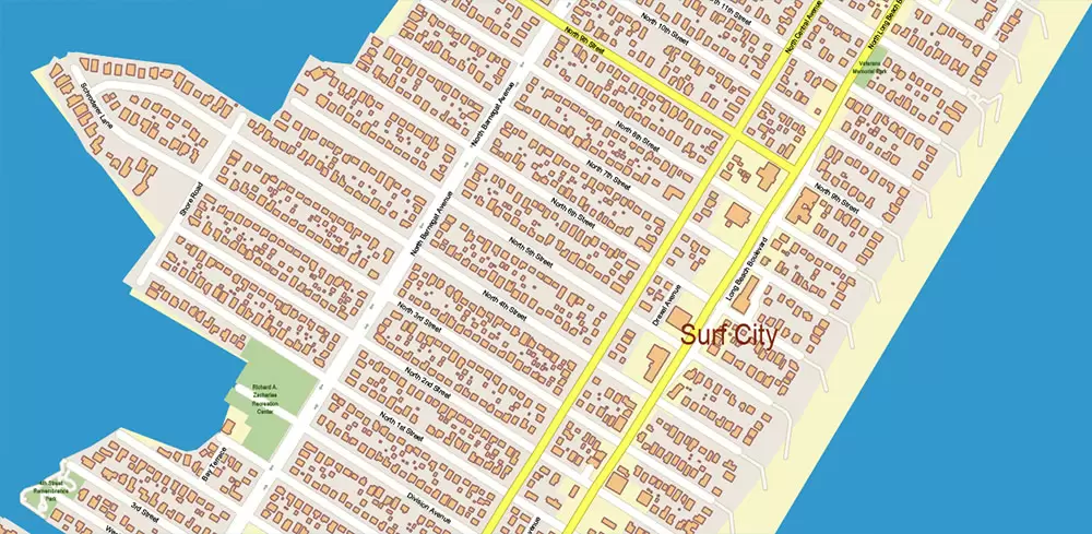 Atlantic City Area New Jersey US Map Vector City Plan High Detailed Street Map editable Adobe Illustrator in layers