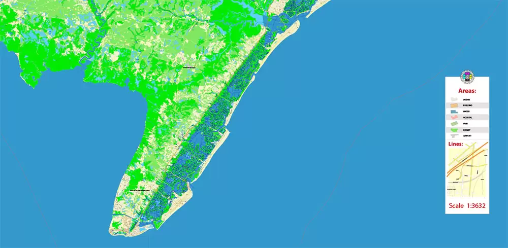 Atlantic City Area New Jersey US Map Vector City Plan High Detailed Street Map editable Adobe Illustrator in layers