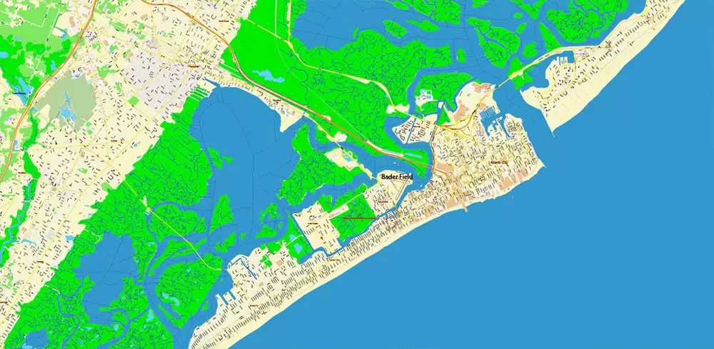 Atlantic City Area New Jersey US Map Vector City Plan High Detailed Street Map editable Adobe Illustrator in layers