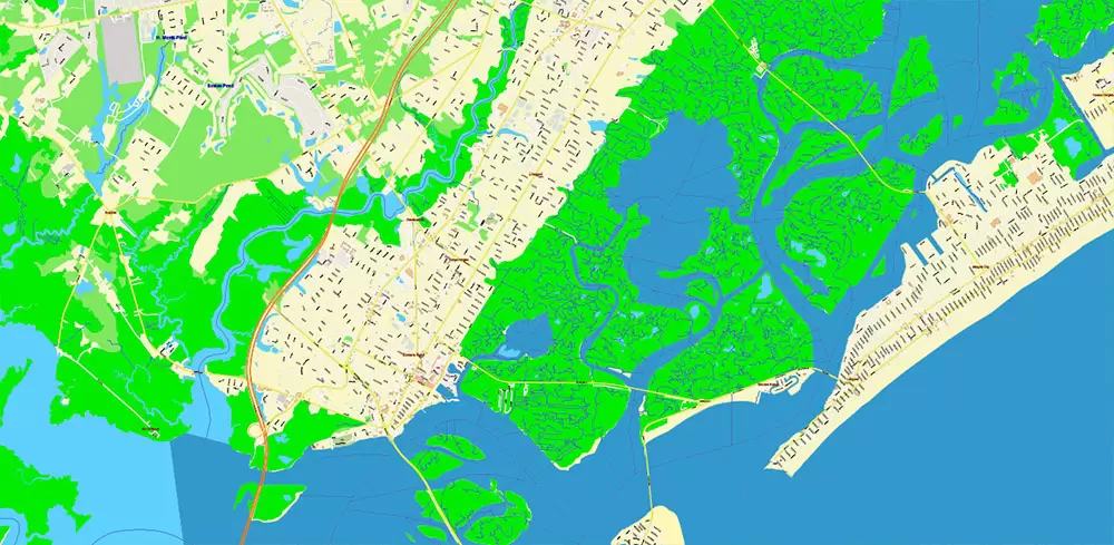 Atlantic City Area New Jersey US Map Vector City Plan High Detailed Street Map editable Adobe Illustrator in layers