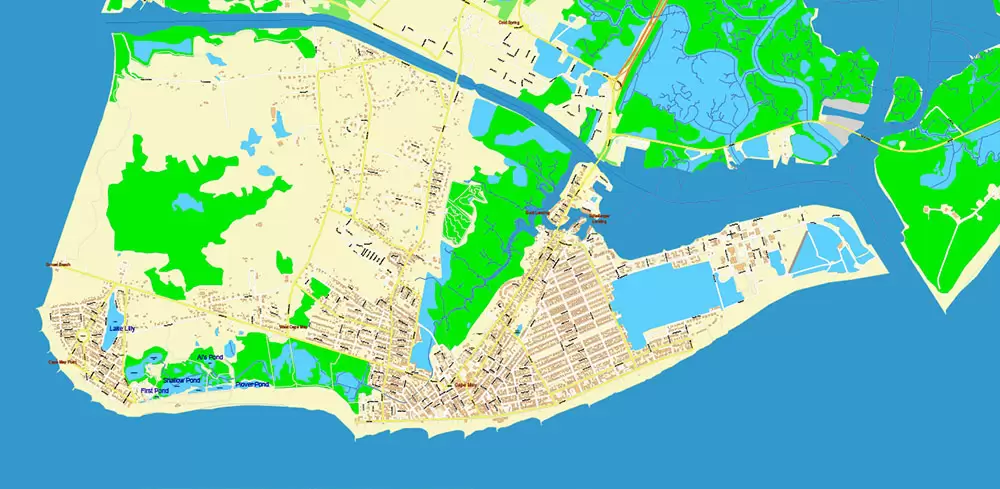 Atlantic City Area New Jersey US Map Vector City Plan High Detailed Street Map editable Adobe Illustrator in layers