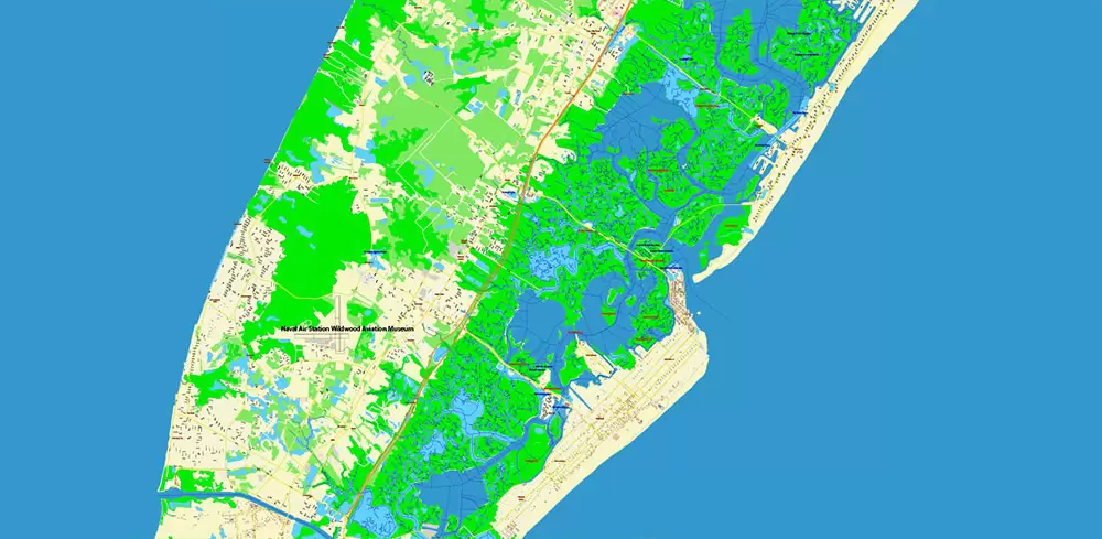 Atlantic City Area New Jersey US Map Vector City Plan High Detailed Street Map editable Adobe Illustrator in layers