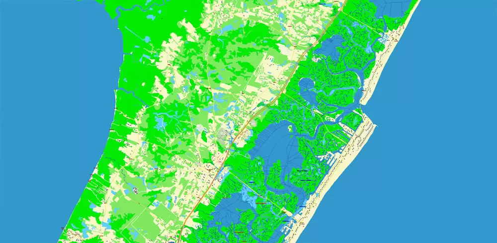 Atlantic City Area New Jersey US Map Vector City Plan High Detailed Street Map editable Adobe Illustrator in layers