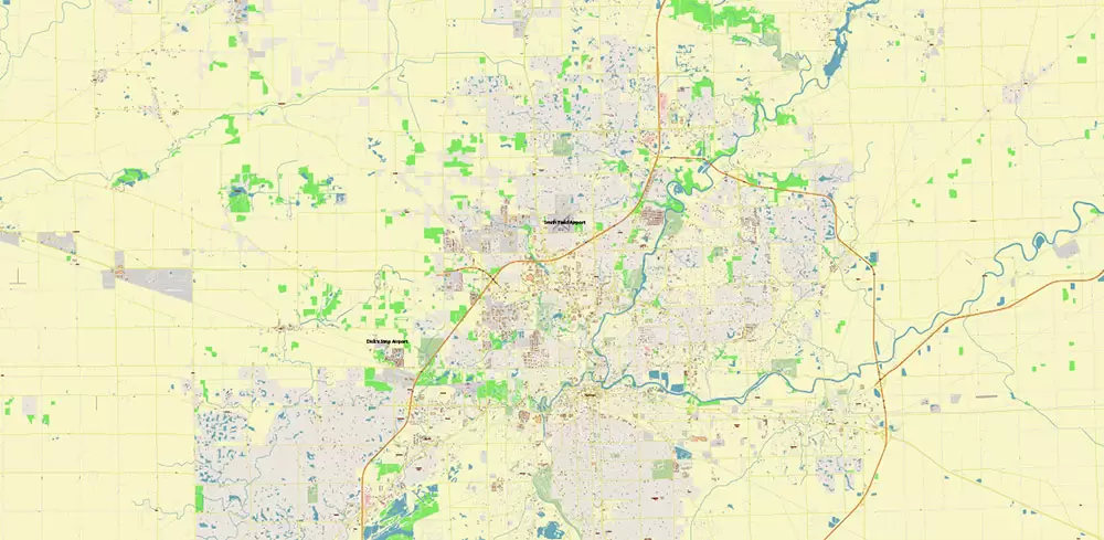 Fort Wayne Indiana US Area PDF Vector Map: City Plan High Detailed Street Map editable Adobe PDF in layers