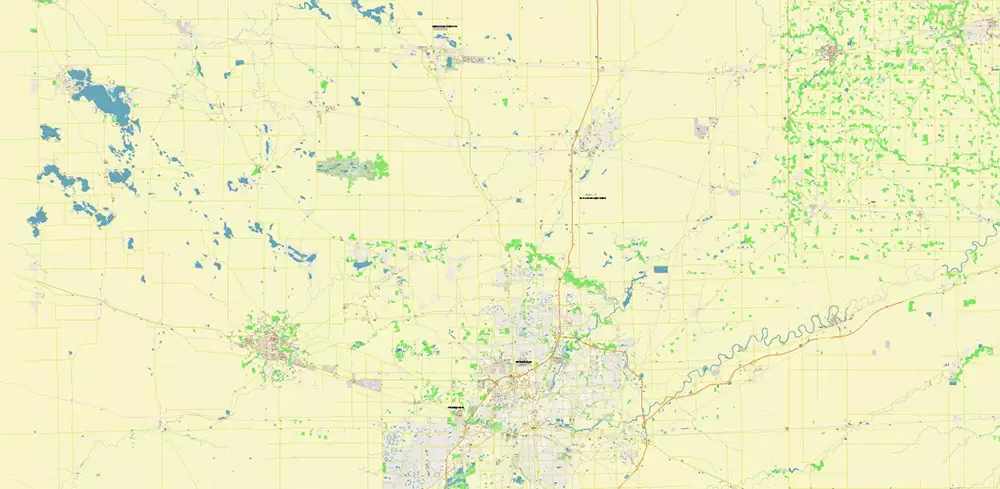 Fort Wayne Indiana US Area PDF Vector Map: City Plan High Detailed Street Map editable Adobe PDF in layers