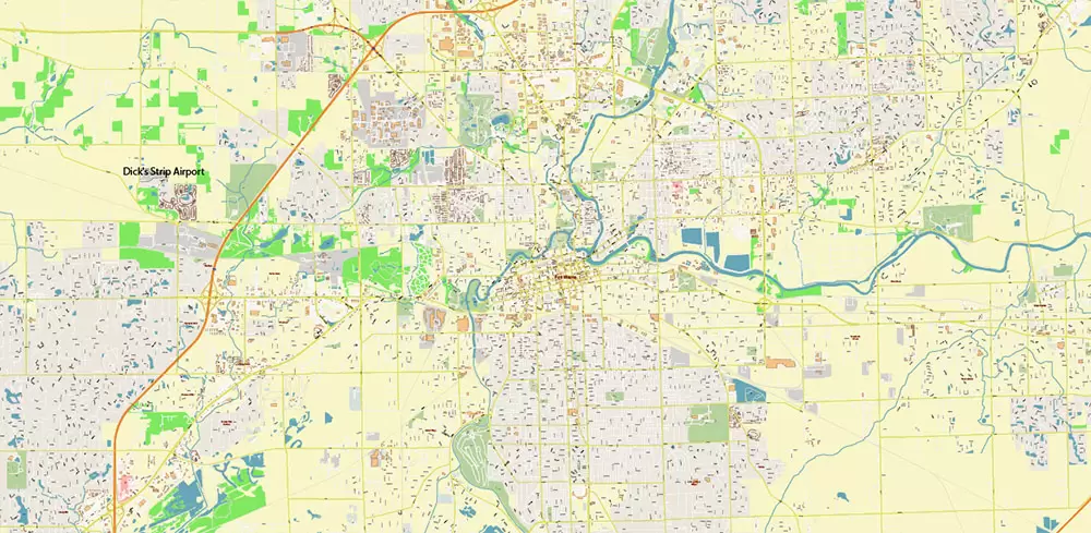 Fort Wayne Indiana US Area PDF Vector Map: City Plan High Detailed Street Map editable Adobe PDF in layers