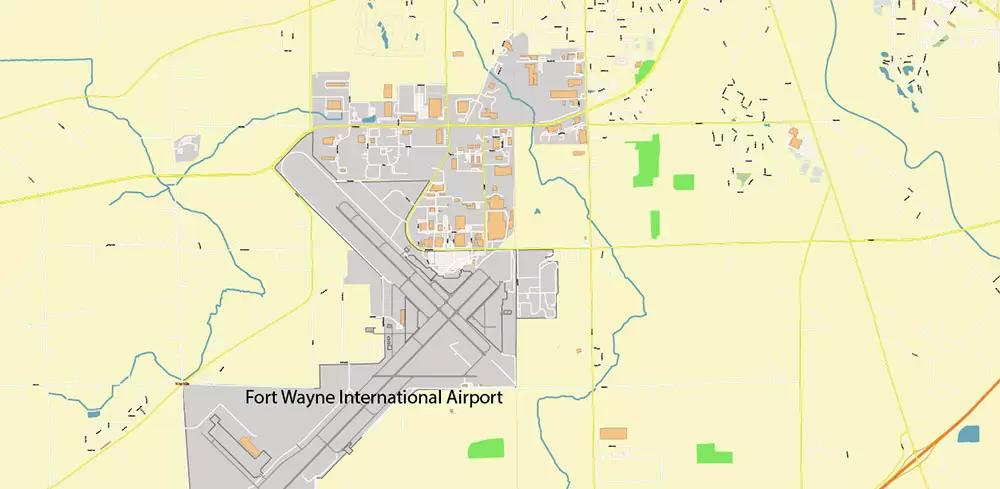 Fort Wayne Indiana US Area PDF Vector Map: City Plan High Detailed Street Map editable Adobe PDF in layers