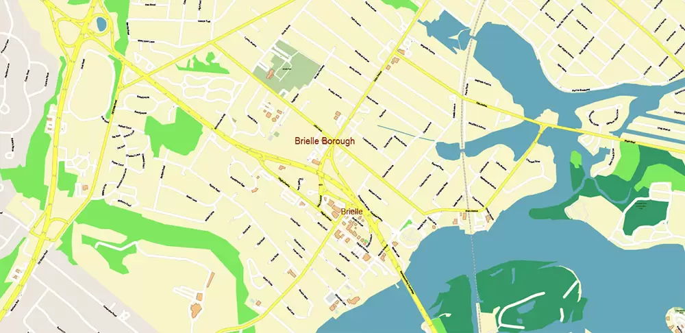 Long Branch Area New Jersey US PDF Vector Map: City Plan High Detailed Street Map editable Adobe PDF in layers
