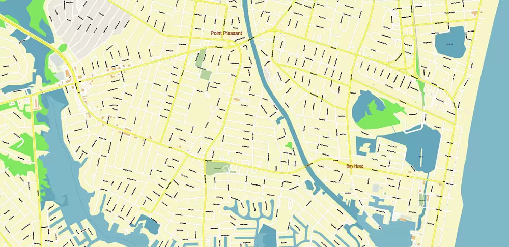 Long Branch Area New Jersey US PDF Vector Map: City Plan High Detailed Street Map editable Adobe PDF in layers