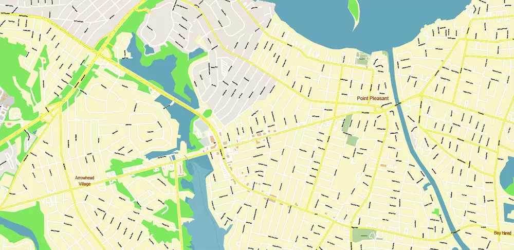 Long Branch Area New Jersey US PDF Vector Map: City Plan High Detailed Street Map editable Adobe PDF in layers