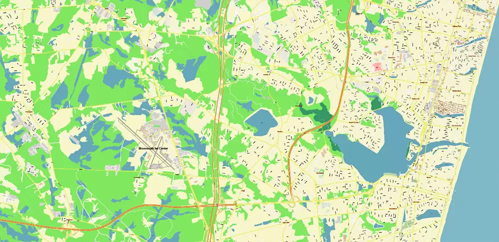 Long Branch Area New Jersey US PDF Vector Map: City Plan High Detailed Street Map editable Adobe PDF in layers