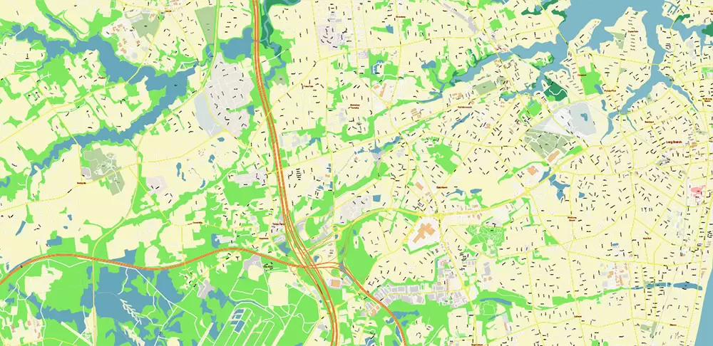 Long Branch Area New Jersey US PDF Vector Map: City Plan High Detailed Street Map editable Adobe PDF in layers
