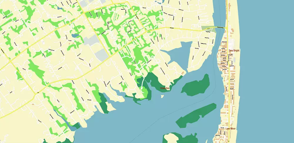 Long Branch Area New Jersey US PDF Vector Map: City Plan High Detailed Street Map editable Adobe PDF in layers