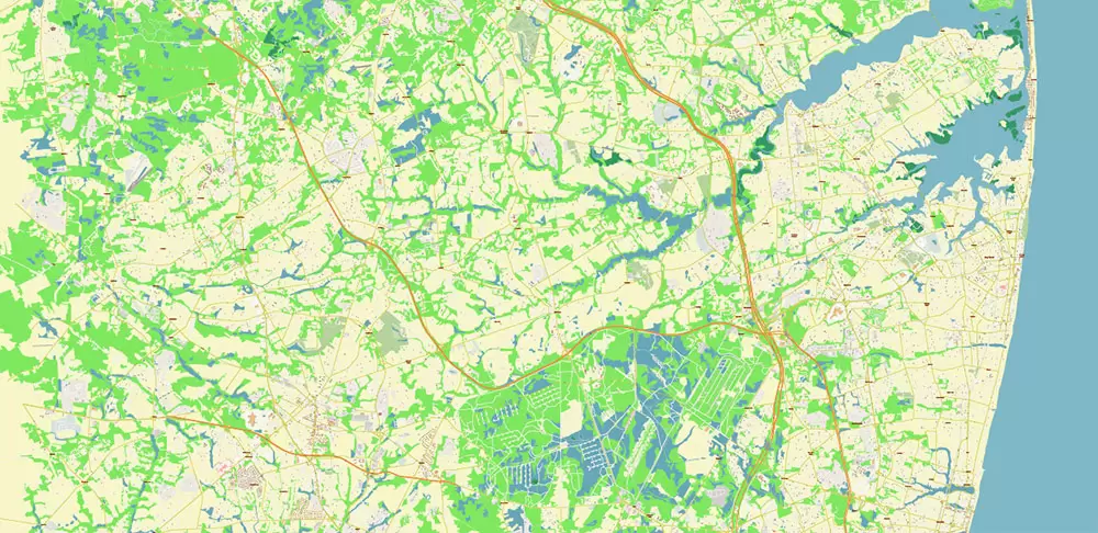 Long Branch Area New Jersey US PDF Vector Map: City Plan High Detailed Street Map editable Adobe PDF in layers