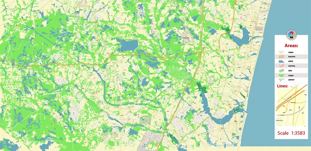 Long Branch Area New Jersey US PDF Vector Map: City Plan High Detailed Street Map editable Adobe PDF in layers