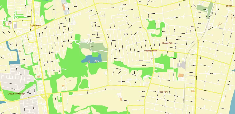 Long Branch Area New Jersey US PDF Vector Map: City Plan High Detailed Street Map editable Adobe PDF in layers