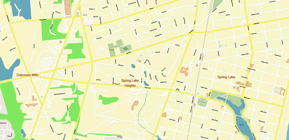 Long Branch Area New Jersey US PDF Vector Map: City Plan High Detailed Street Map editable Adobe PDF in layers