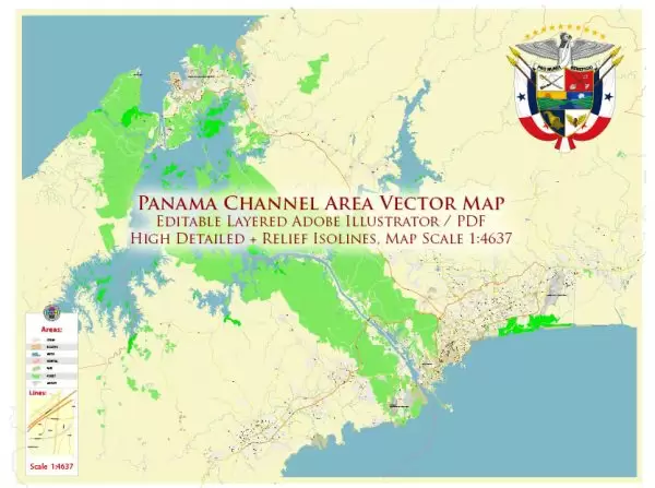 Panama Channel Area Map Vector City Plan High Detailed Street Map editable Adobe Illustrator in layers